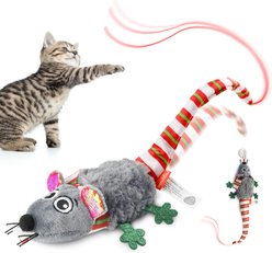 Migipaws Touch Activated Flapping Chirping Mouse Christmas Plush Cat Toy, Grey