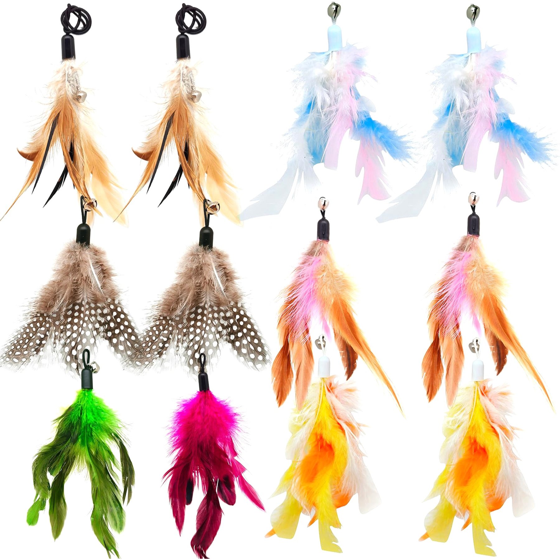 Kseroo Feather Wand with Bells Interactive Cat Teaser Toy Refills, 12 count