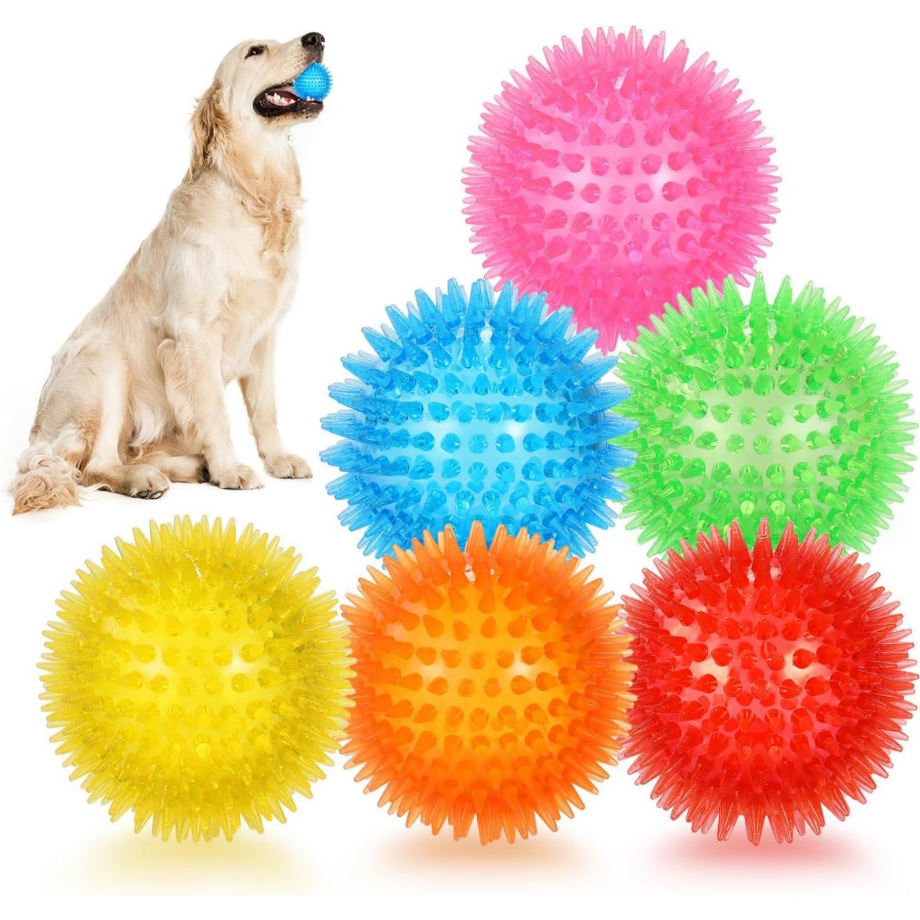 Kseroo Floating Spiky Squeaker Balls Dog Toys, 2.5-in, 6 count