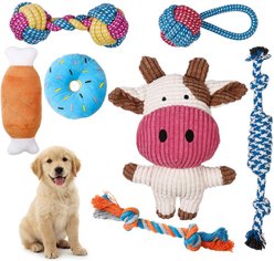 Kseroo Non Toxic Rope & Calf Shaped Squeaky Dog Toys, Small, 7 count