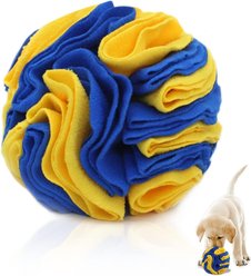 Kseroo Machine Washable Snuffle Ball with Storage Bag Nose Work Enrichment Dog Toy, Yellow & Blue