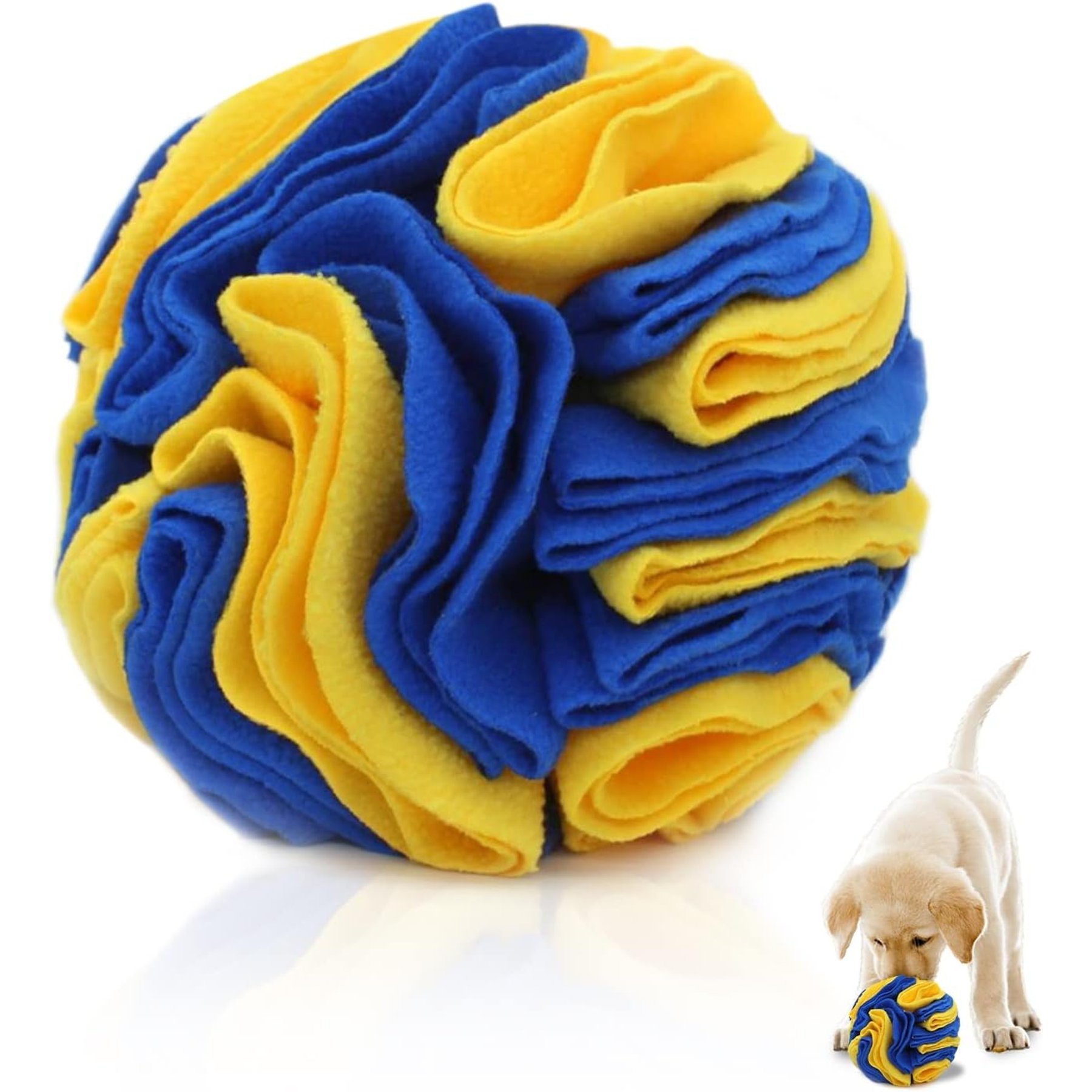 Kseroo Slow Feeder Snuffle Ball Dog Toy, Yellow & Blue