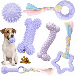 Kseroo Soft Rubber Bone & Rope Balls Dog Toy, Purple, 6 count
