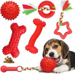 Kseroo Soft Rubber Bone & Rope Balls Dog Toy, Red, 6 count