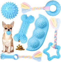 Kseroo Soft Rubber Bone & Rope Balls Dog Toy, Blue, 6 count
