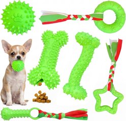 Kseroo Soft Rubber Bone & Rope Balls Dog Toy, Green, 6 count