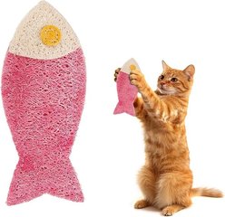Kseroo Natural Loofah Fish Large Chewable Shape Training Teasers-Wands Cat Toy, Red/White