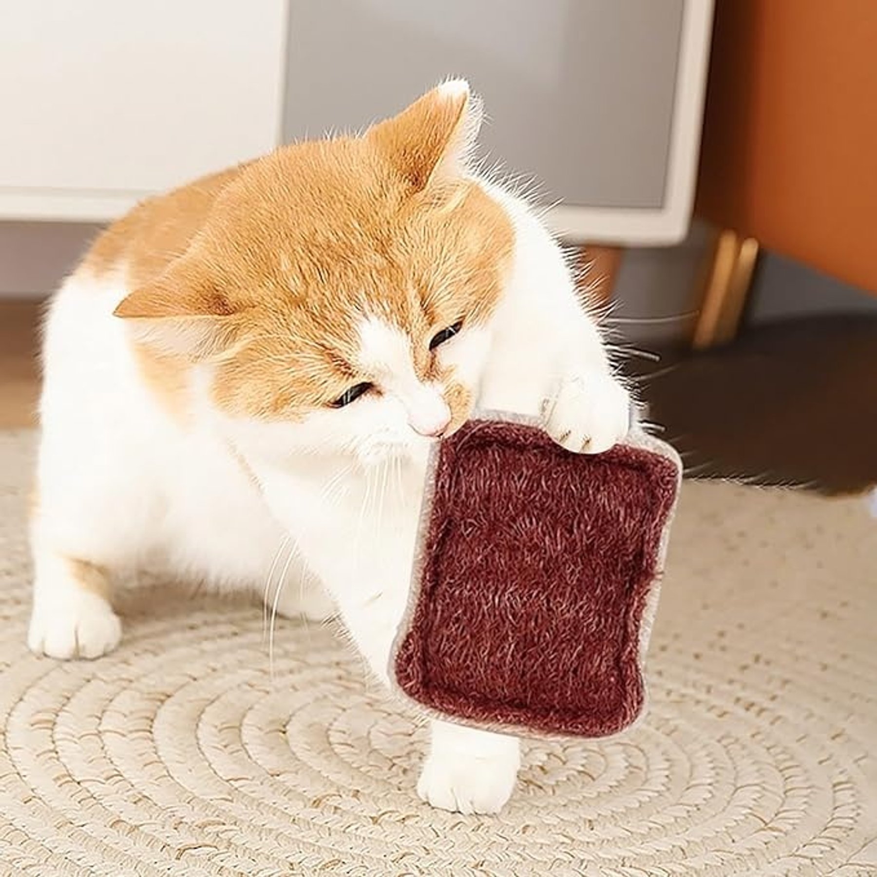 Kseroo Loofah Bread Slice, Whimsical Design for Play Training Teasers-Wands Cat Toy, Red