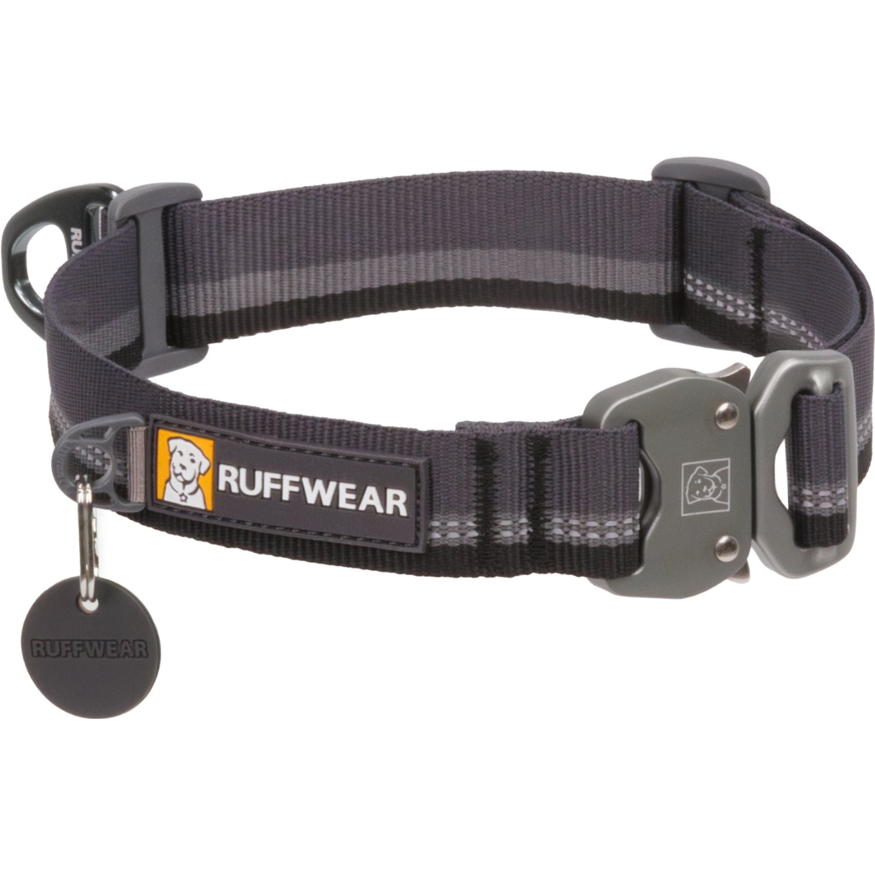 Ruffwear Top Rope Reflective Dog Collar, Basalt Gray, 14 to 20-in neck, 1-in wide