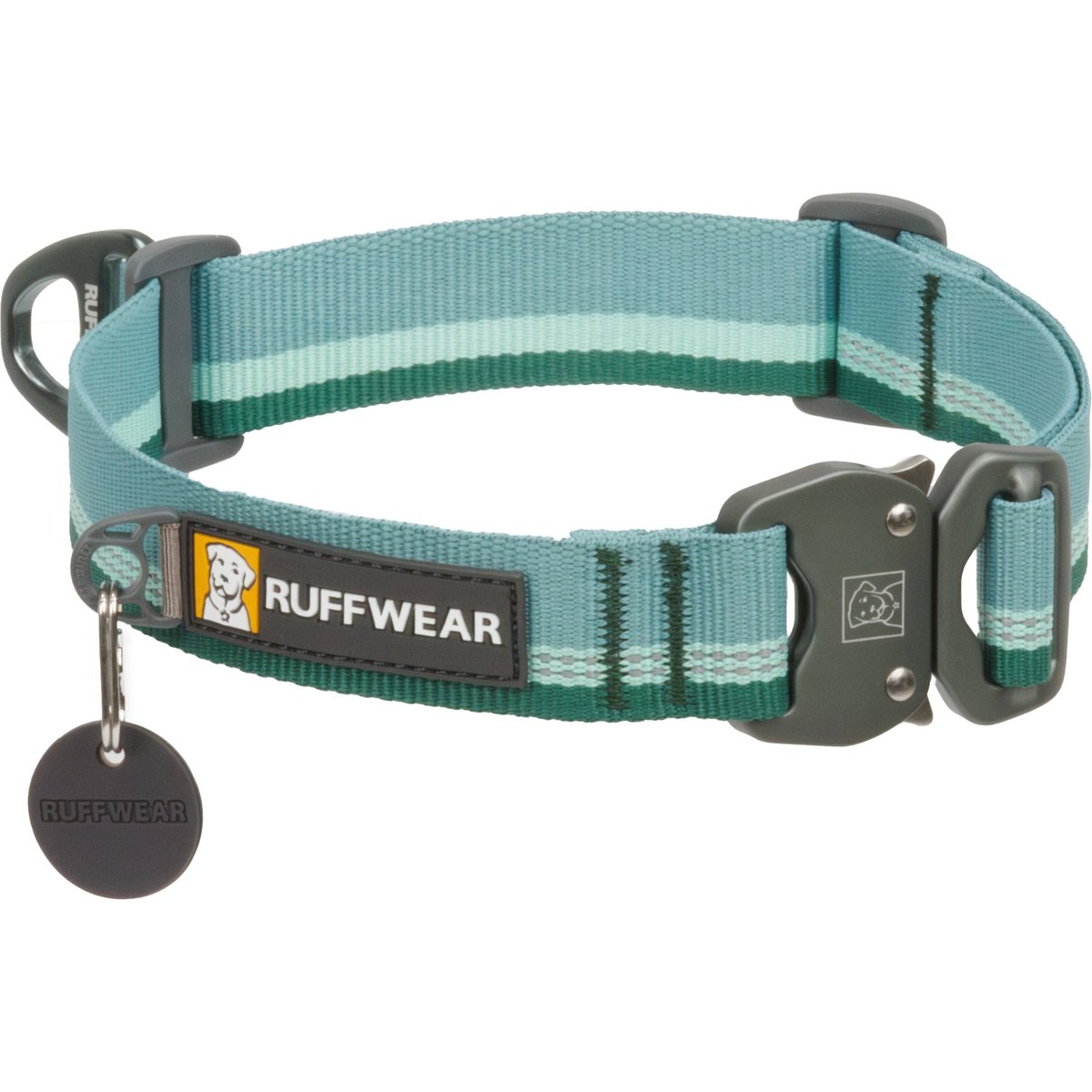 Ruffwear Top Rope Reflective Dog Collar, River Rock Green, 14 to 20-in neck, 1-in wide