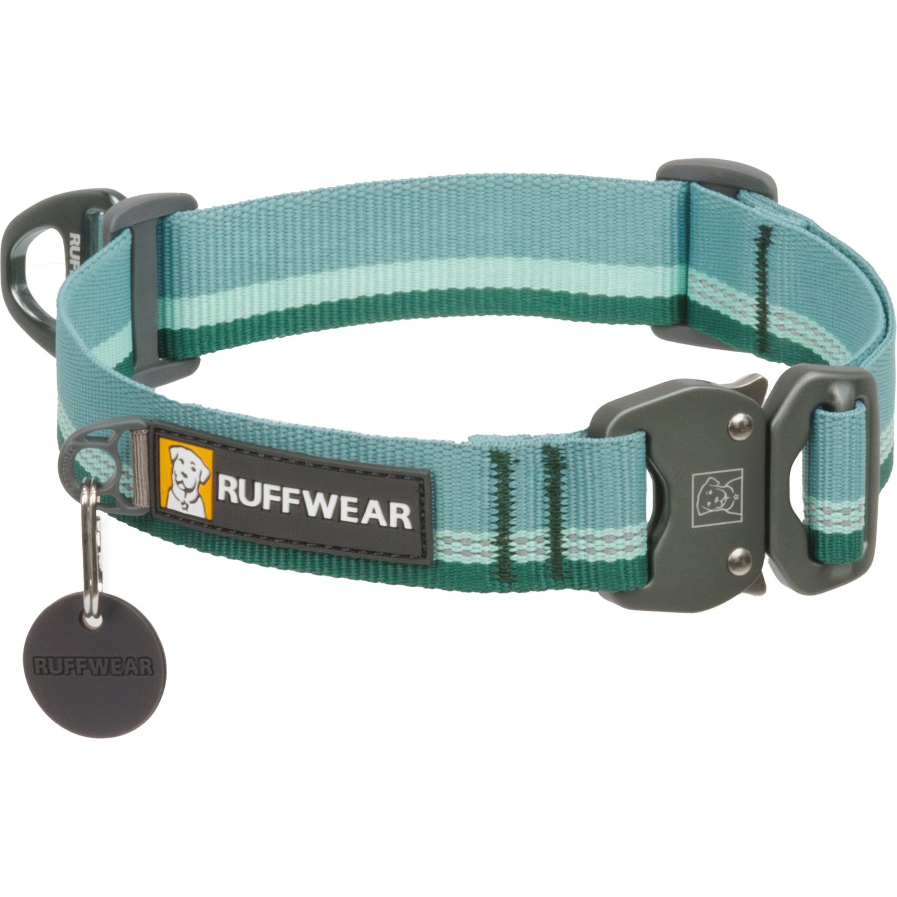 Ruffwear Top Rope Reflective Dog Collar, River Rock Green, 11 to 14-in neck, 3/4-in wide