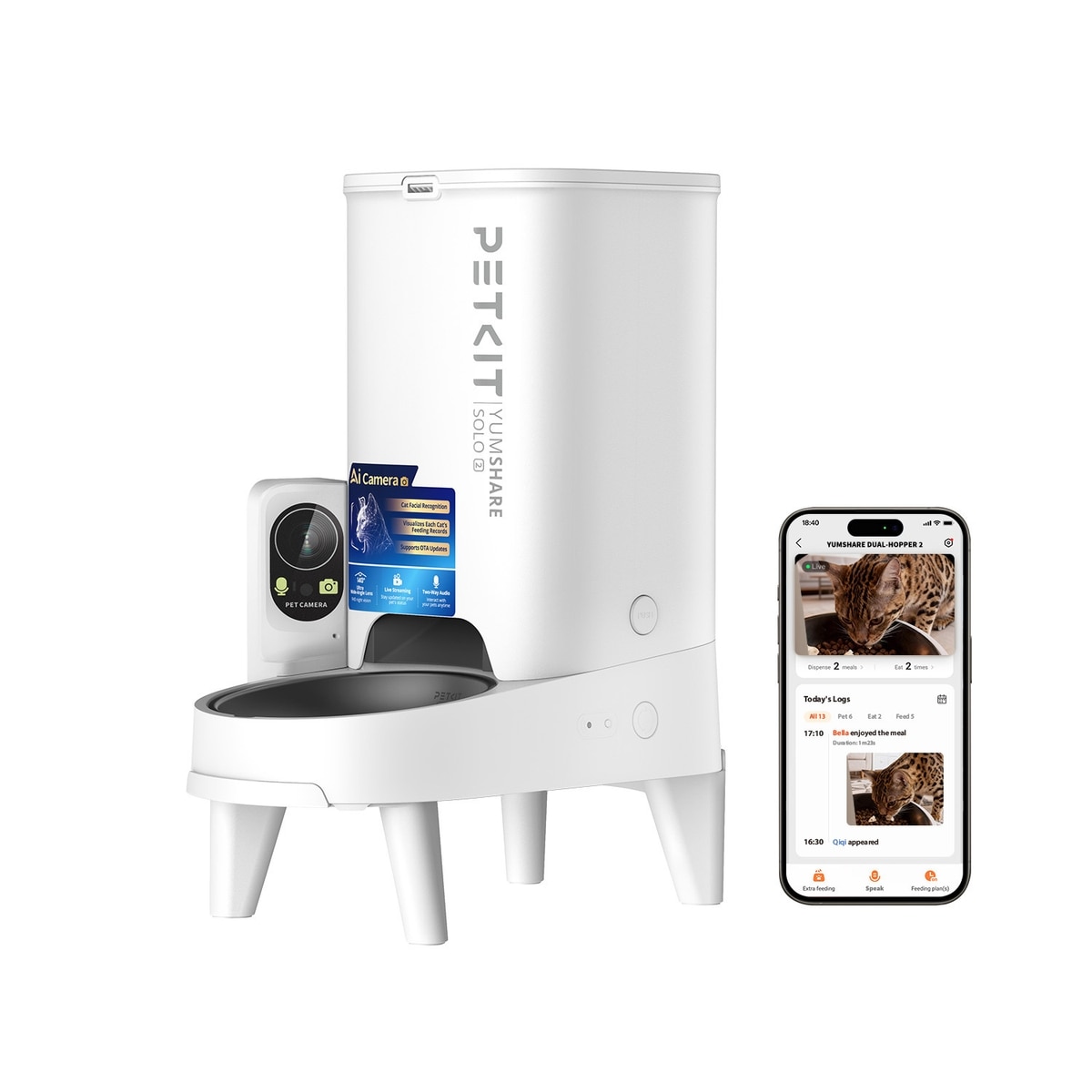 【ほぼ新品】PETKIT 自動給餌器 カメラ付 Yumshare Solo PETKIT YumShare Solo 2 Automatic Plastic Cat Feeder with Camera