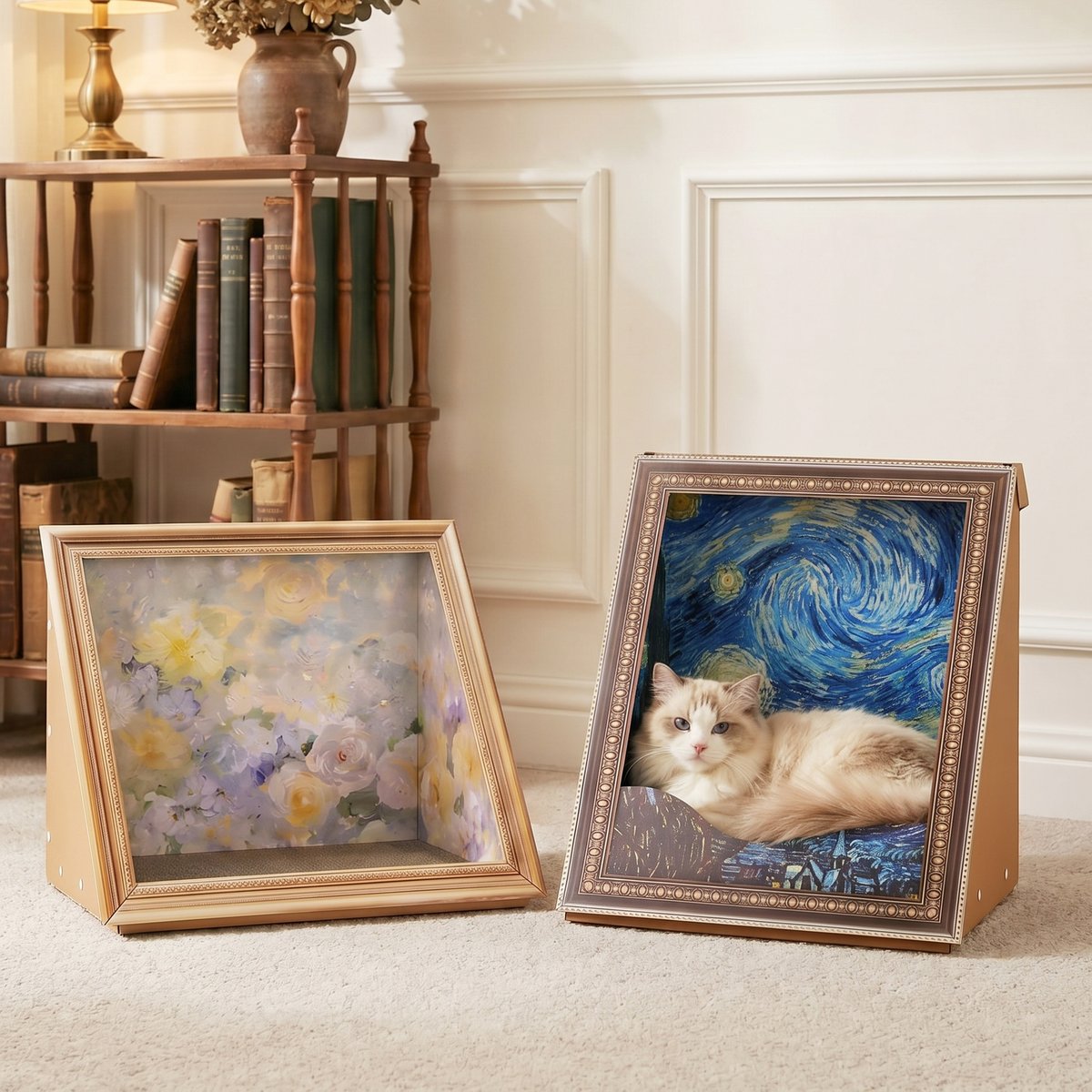 Happy & Polly Retro Art 15.4-in Bloomy Flower & 19.4-in Starry Night Cat Scratcher Set, 2 count