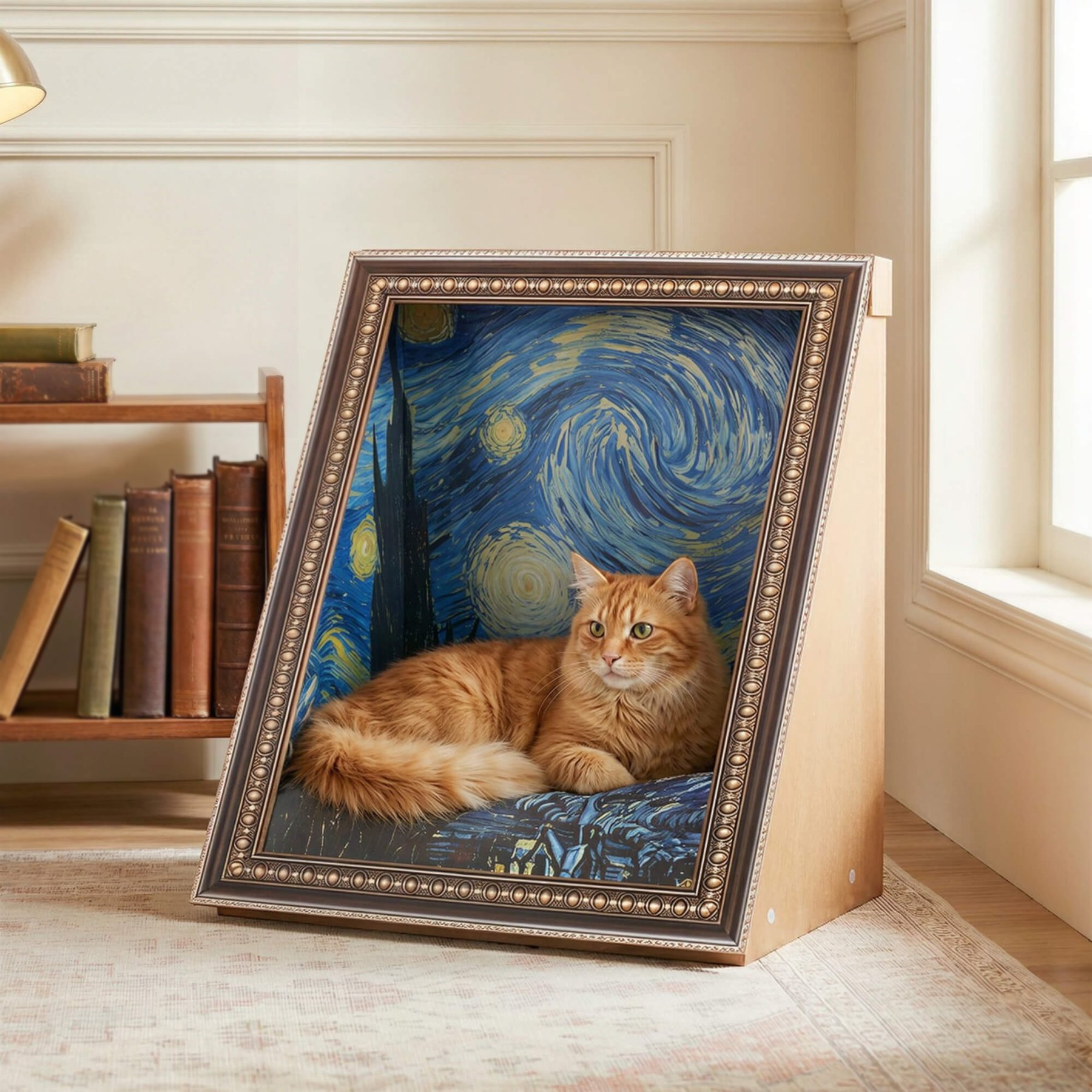 Happy & Polly 3D 19.4-in Famous Painting Cat Scratcher & Bed, Starry Night