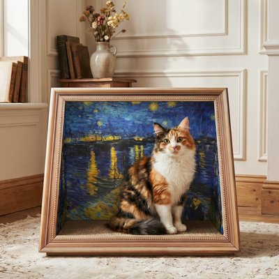 Happy & Polly Happy & Polly Retro Art Cat House with Scratcher, Starry Night