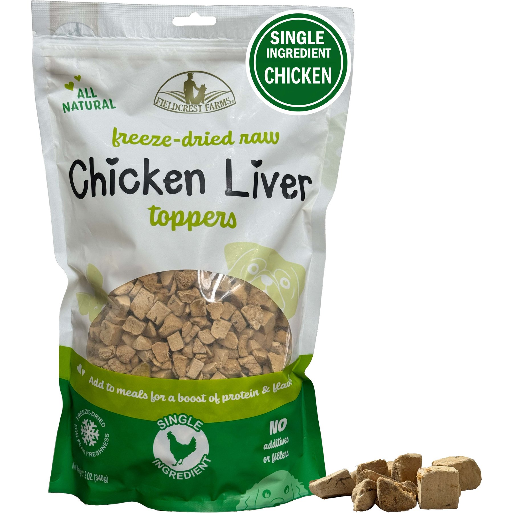 Fieldcrest Farms All Life Stages Chicken Flavor Freeze-Dried Dog Food Topper, 12-oz bag