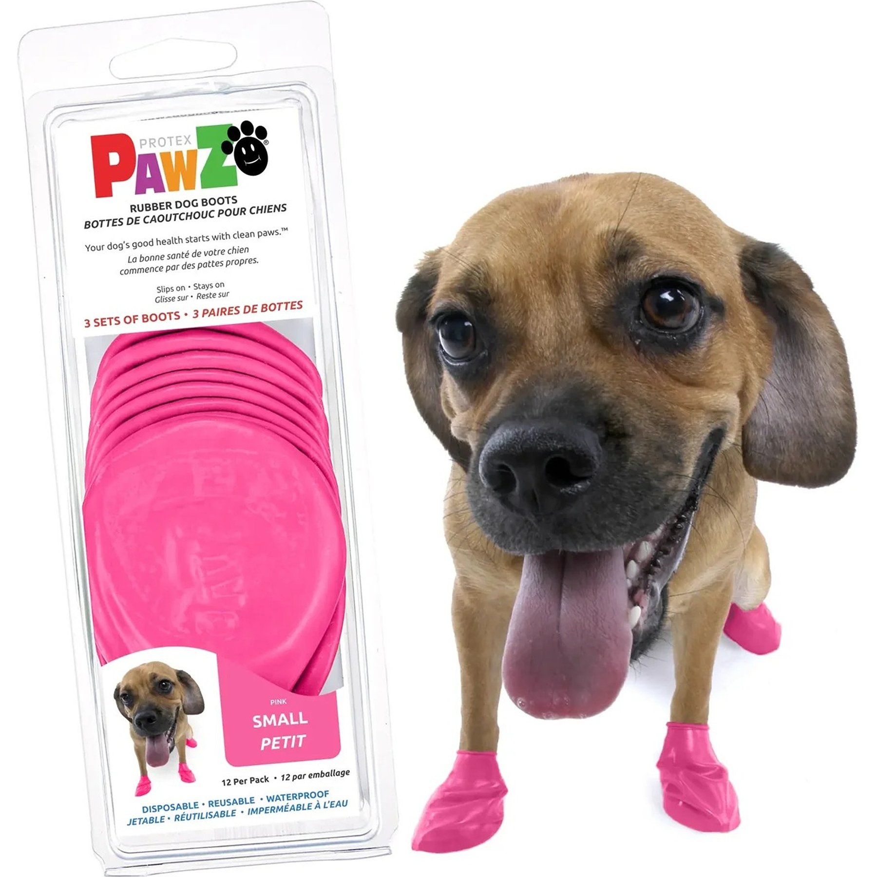 Pawz Waterproof Rubber Dog Boots, 12 count, Bubblegum Pink, Small
