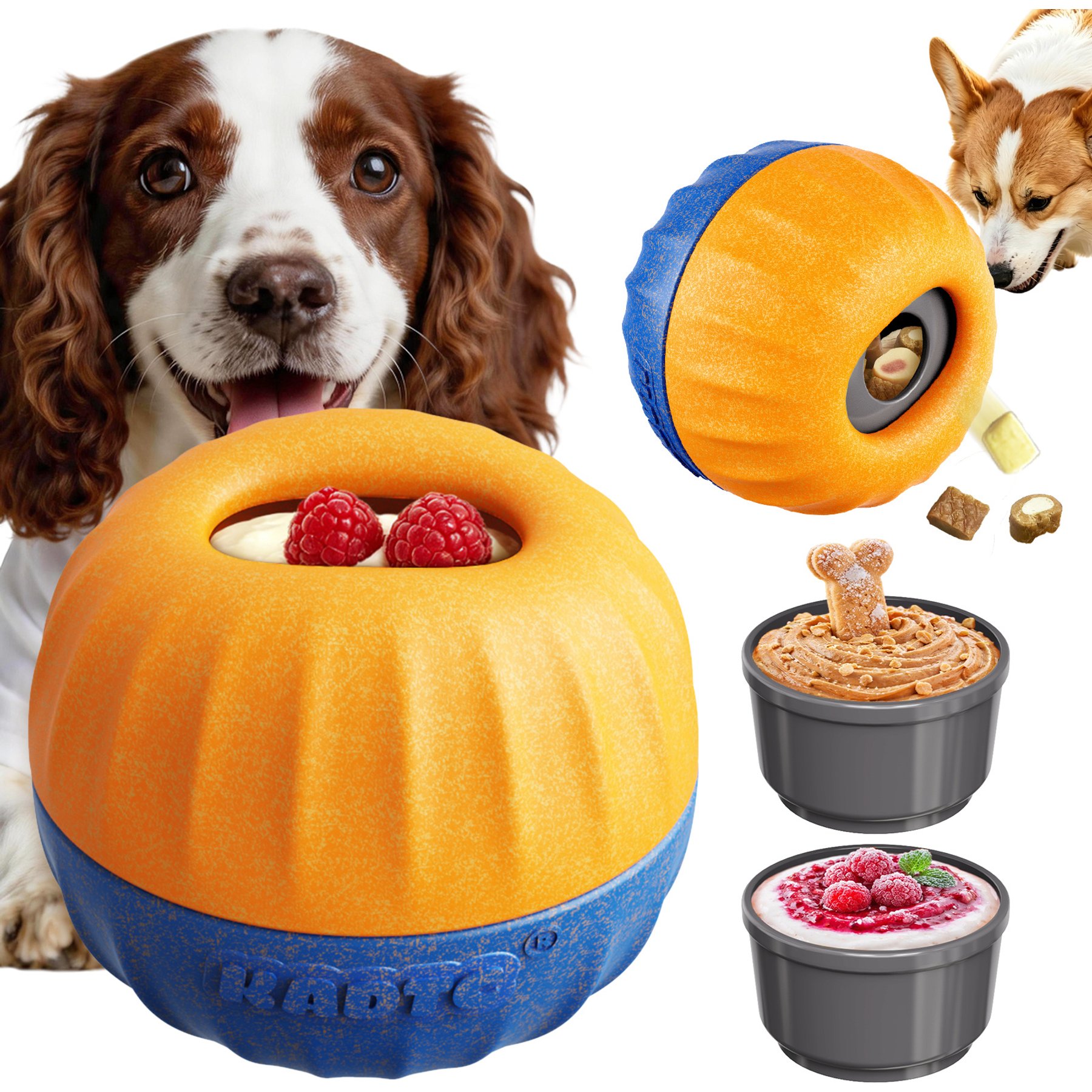 KADTC 3-in-1 Freeze Treat Dispenser Ball Chew Dog Toy, Medium