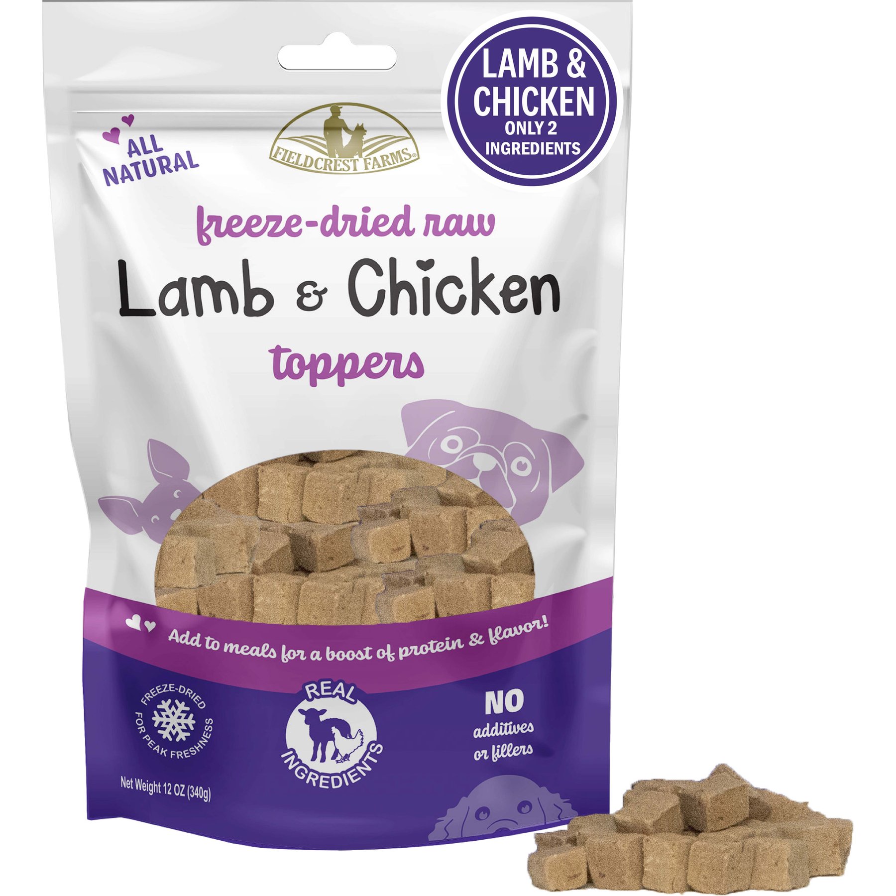 Fieldcrest Farms All Life Stages Lamb & Chicken Freeze-Dried Dog Food Topper, 12-oz bag