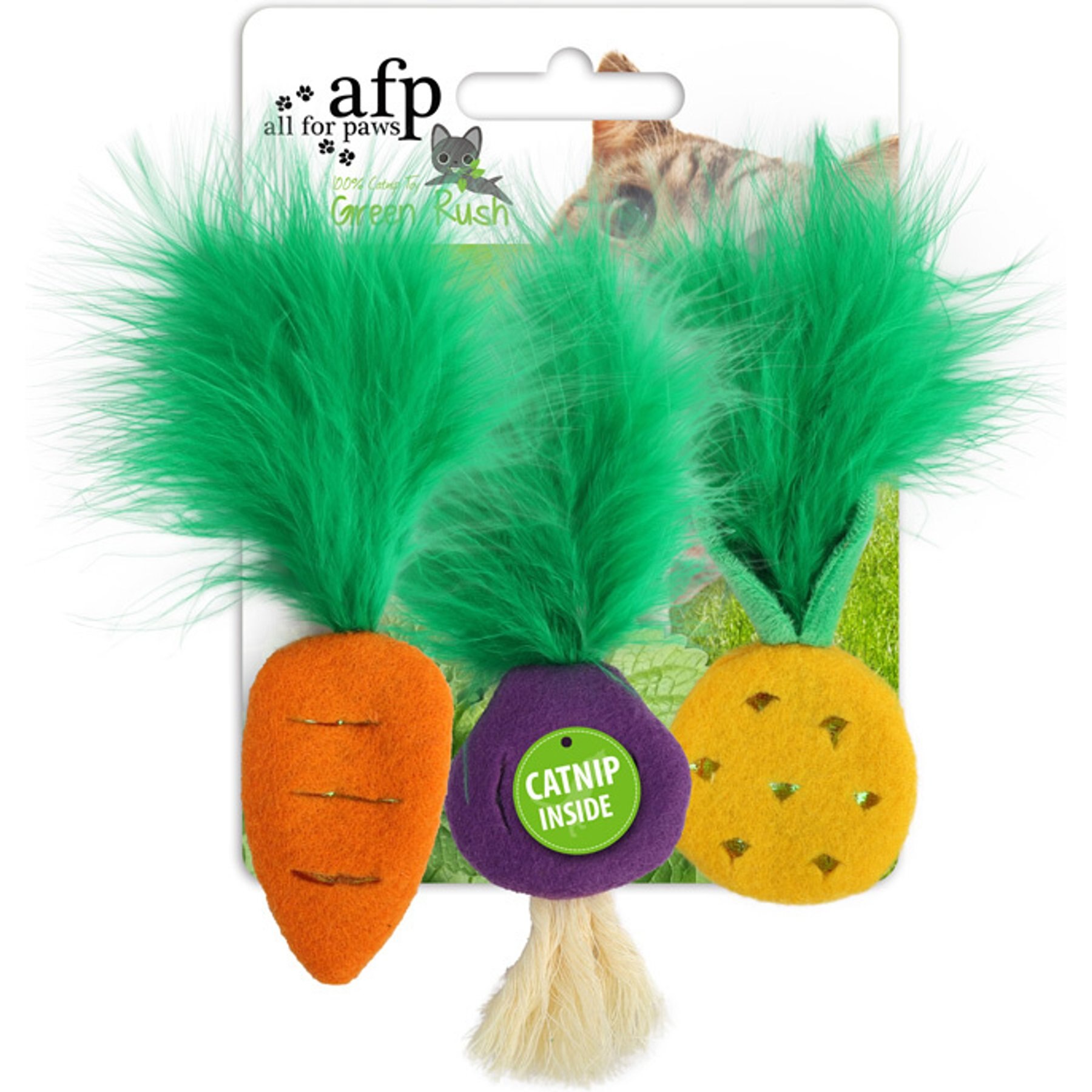 allforpaws Green Rush Healthy Mix Plush Cat Toy, Multicolor, 3 count