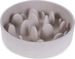 Fuzzl Bamboo Slow Feeder Non-Skid Dog Bowl, Stone, 8.3-in