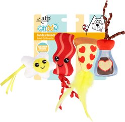 allforpaws Catoon Sunday Brunch Plush Cat Toy, Multicolor, 4 count