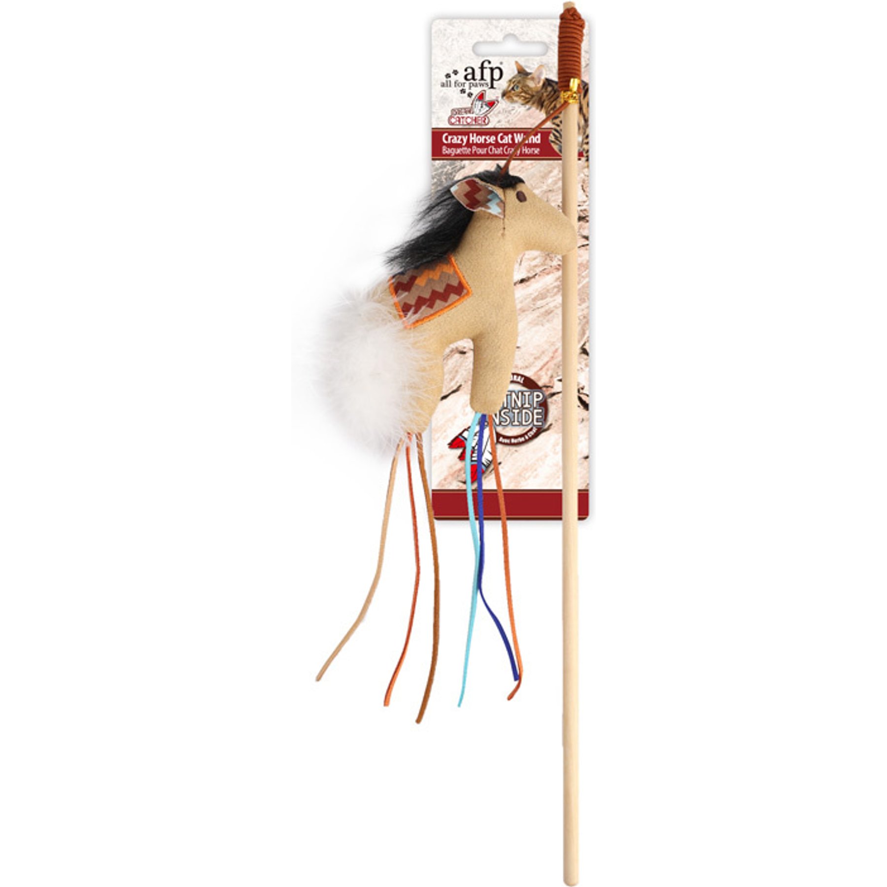 allforpaws Dreamcatcher-Styled Crazy Horse Teaser Wand Cat Toy, Brown