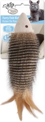 allforpaws Classic Comfort Furry Fish Kicker Cat Toy, Brown