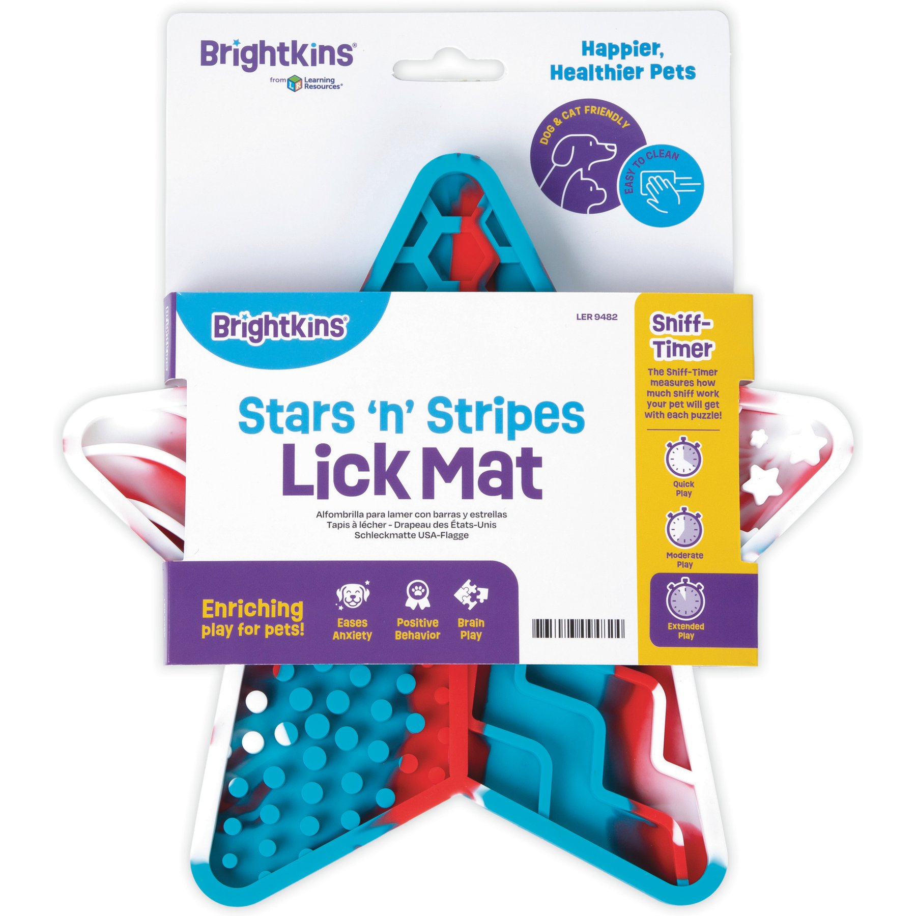 Brightkins Stars N Stripes Non-Skid Dog Lick Mat, Red/White/Blue, Small