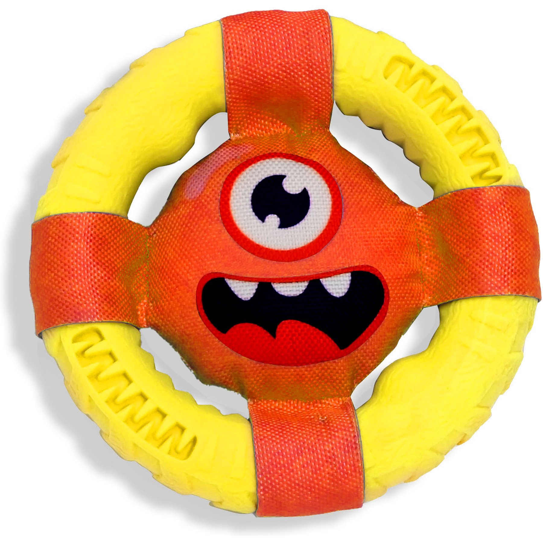 Armor Plush Ring Tug Tough Rubber & Nylon Squeaky InteractiveDog Toy, 7.75-in, Yellow