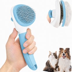 Fido Fave Self-Cleaning Deshedding & Dematting Dog & Cat Slicker Brush with Quick Release Button, Blue