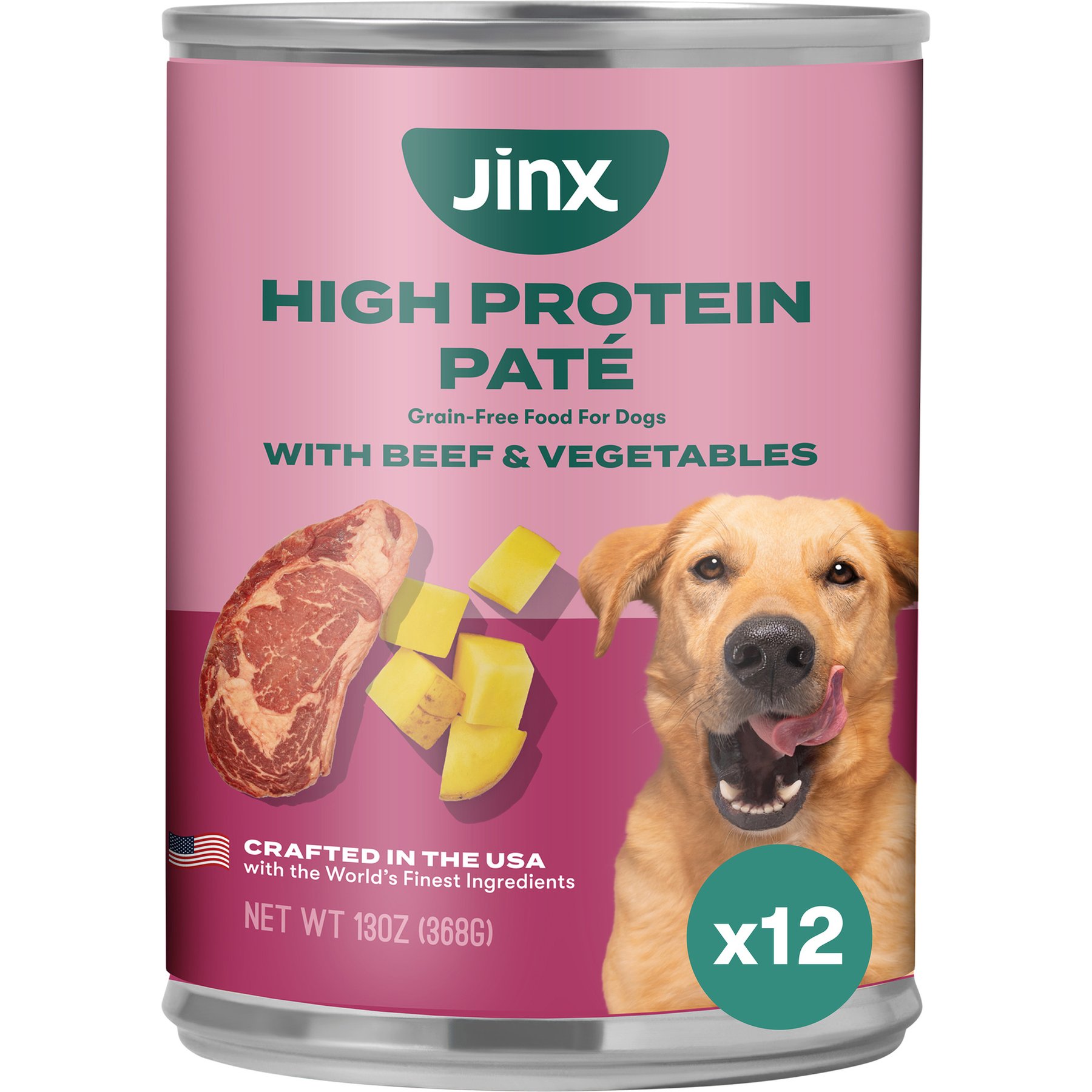 Jinx Beef & Vegetables Recipe Grain-Free Wet Dog Food, 13-oz can, case of 12