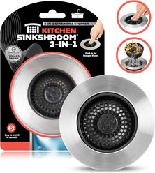 TubShroom SinkShroom Kitchen 2-in-1 Pop-Up Sink Stopper & Pet Strainer Removable Anti-Clog Basket, Stainless Steel