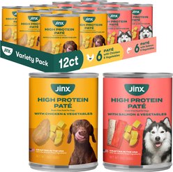 Jinx Chicken & Salmon Variety Pack Wet Dog Food, 13-oz can, case of 12