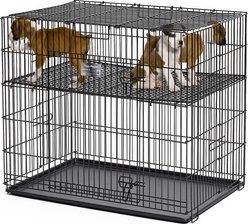 MidWest Homes for Pets Elevated Grate Double Door Wire Puppy Playpen Crate with 1/2-in Spacing, Grid & Pan Included, Black, Small