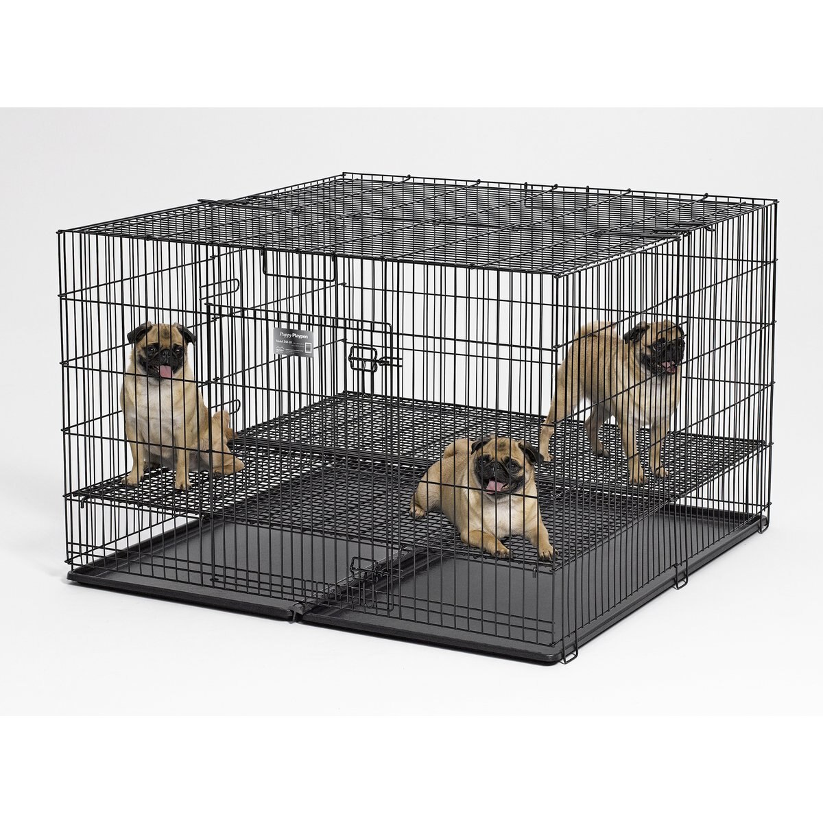 MidWest Homes for Pets Elevated Grate Double Door Wire Puppy Playpen Crate with 1/2-in Spacing, Grid & Pan Included, Black, X-Large