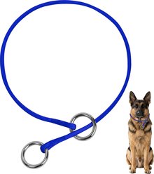 BARKBAY Competition-Style Ultra-Slim P/Q Loop No Pull Martingale Reflective Dog Collar with Stainless Steel Ring, Sapphire Blue, 21.5 to 23.5-in neck, 3/8-in wide