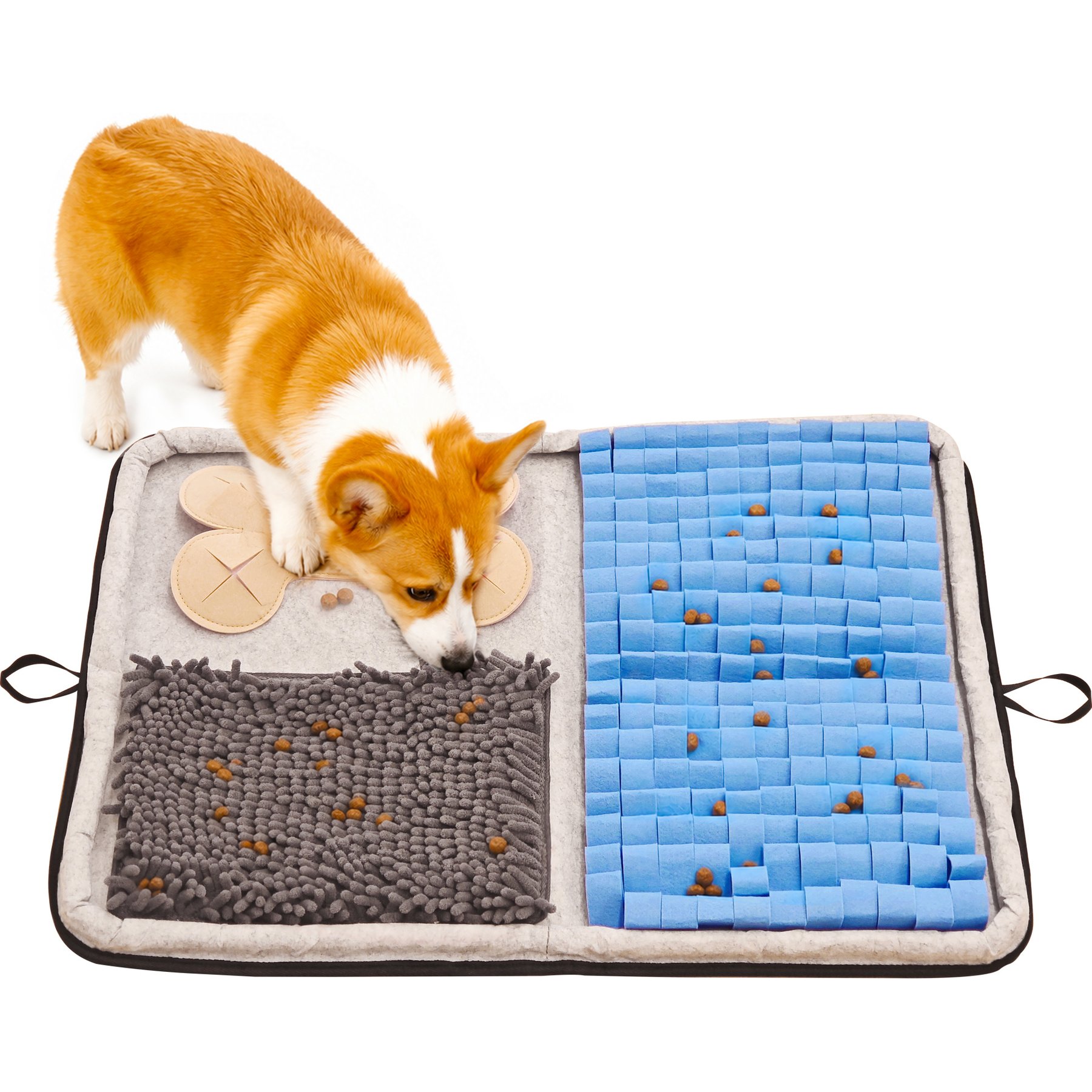 Potaroma 3-in-1 Interactive Foraging Feeding Snuffle Mat with Bone Washable & Non-Slip Exercise Games & Puzzles Dog Toy, Blue/Grey