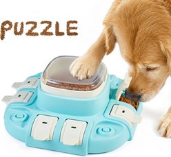 Potaroma 2 Difficulty Levels Slow Feeder Interactive Food Puzzle Enrichment for Mental Stimulation & IQ Training Chew Dog Toy, Blue/Beige