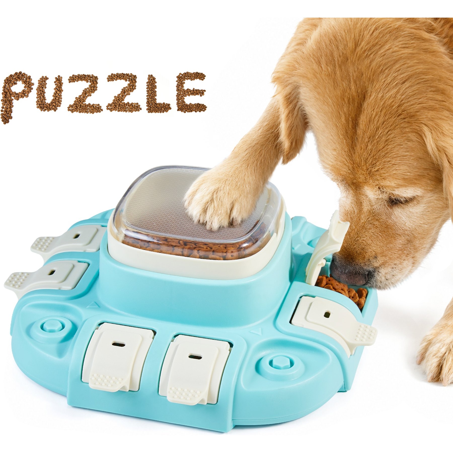 Potaroma 2 Difficulty Levels Slow Feeder Interactive Food Puzzle Enrichment for Mental Stimulation & IQ Training Chew Dog Toy, Blue/Beige