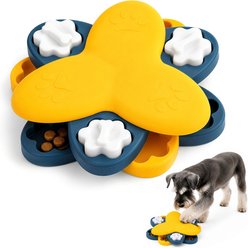 Potaroma 3-Tier Rotating Puzzle Interactive Slow Feeder Training Treat Dispensing Dog Toy with Non-Slip Base, Yellow