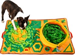 Potaroma Interactive Slow Feeding Nosework Snuffle Mat with Squeaker, Bowl & Ball Machine Washable Training Games & Puzzles Dog Toy, Multicolor, 34 x 19.5-in