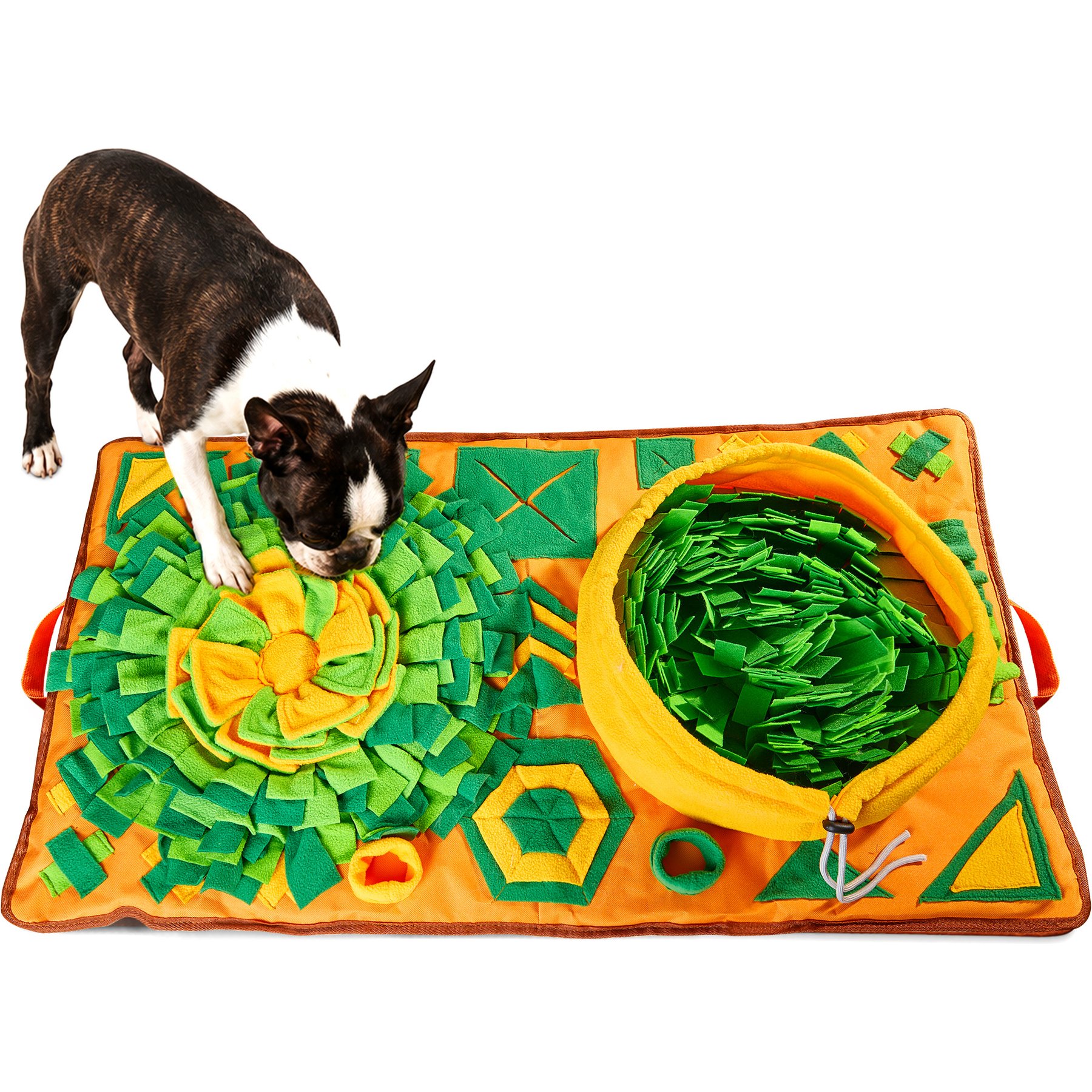 Potaroma Interactive Slow Feeding Nosework Snuffle Mat with Squeaker, Bowl & Ball Machine Washable Training Games & Puzzles Dog Toy, Multicolor, 34 x 19.5-in