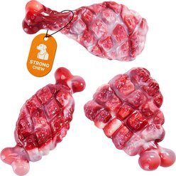 Potaroma Nylon Drumstick, Ribs & Tendon Shapes Bacon Flavor Exercise Chew Dog Toy, Meat Color, 3 count