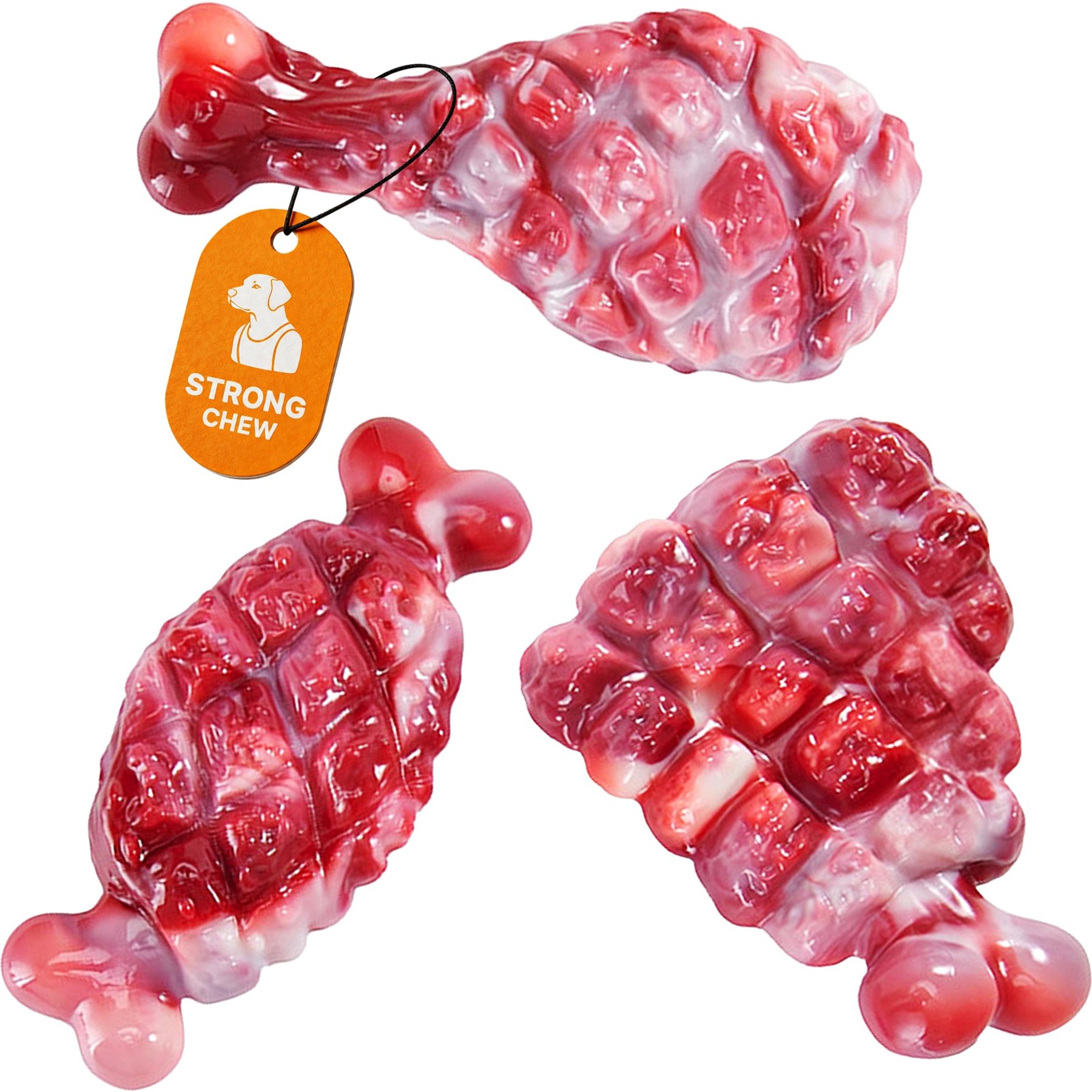 Potaroma Nylon Drumstick, Ribs & Tendon Shapes Bacon Flavor Exercise Chew Dog Toy, Meat Color, 3 count
