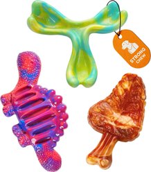 Potaroma Nylon Propeller, Dinosaur & Steak Shapes Bacon Flavor Exercise Chew Dog Toy, Multicolor, 3 count