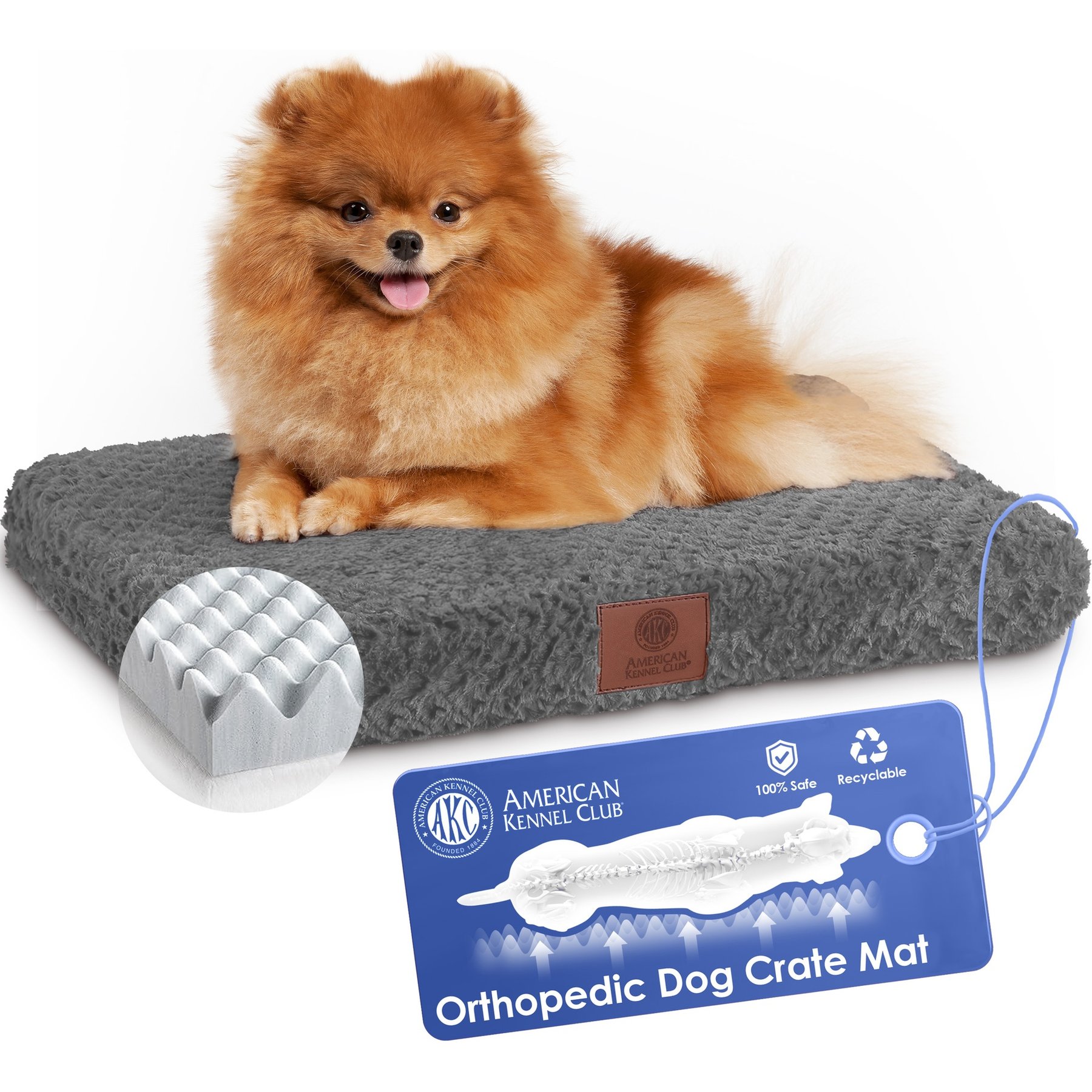American Kennel Club AKC Orthopedic Dog Crate Mat, Blue Gray, 24-in