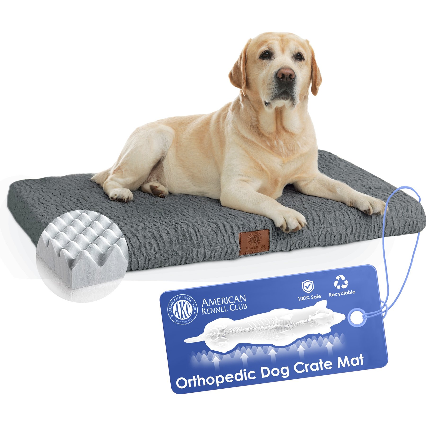 American Kennel Club AKC Orthopedic Dog Crate Mat, Blue Gray, 42-in
