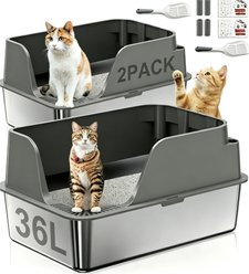 Ellenpent Stainless Steel Leak-Proof Cat Litter Box with Lid, XX-Large - 23.6 x 15.7 x 12-in, Gray, 2 count slide 1 of 9