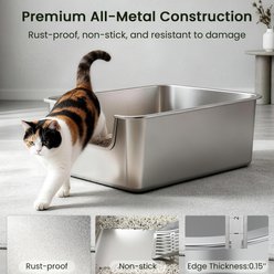 Ptlom Front Entry Stainless Steel Pan Cat Litter Box, 23.4 x 15.5 x 7.8-in slide 2 of 8